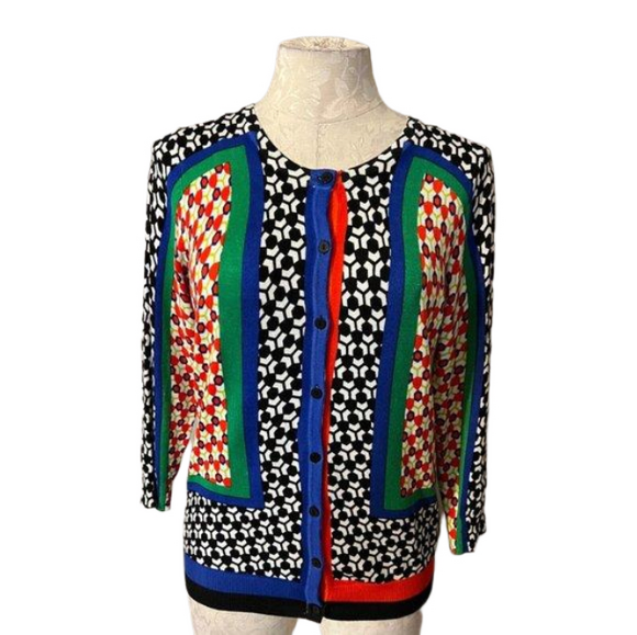 Joseph A Womens Cardigan Sweater M Medium NWT Hive Print Stretch - Picture 1 of 5
